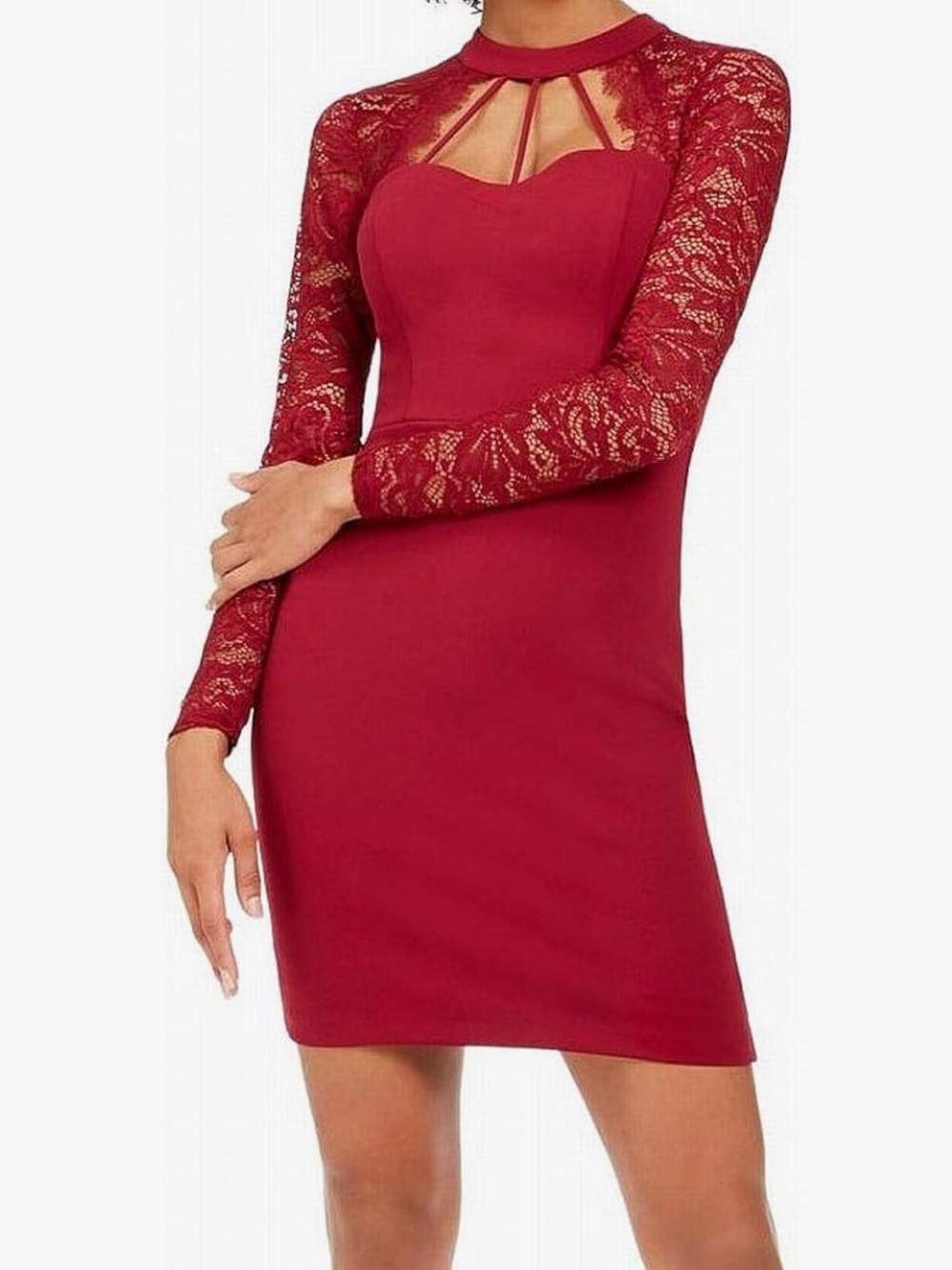 NEW Guess Size 6 Red Floral Lace Sleeve Sheath Bodycon Dress NWT